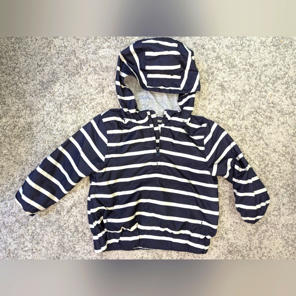 Baby Gap boys striped jacket. Hooded pull over. Pocket. 18-24 months.